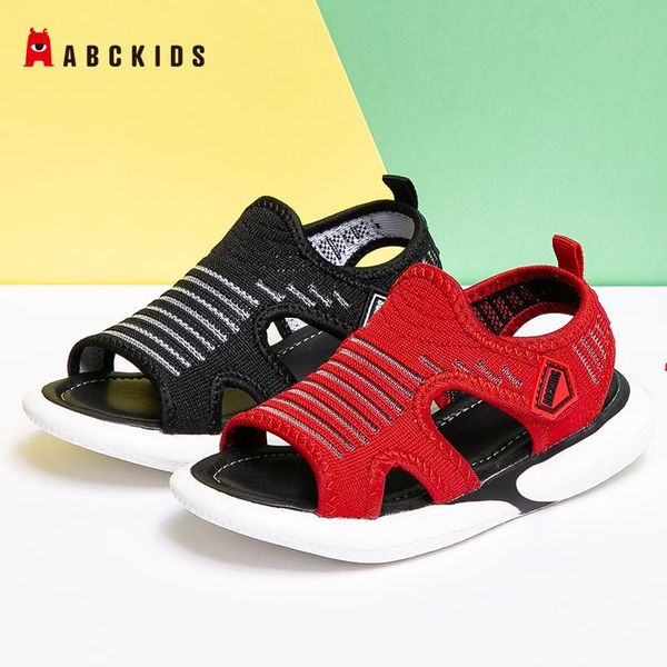 

sandals abckids baby boys open toe sandlas kids soft leather walking adjustable shoes for beach travel sports activities, Black;red