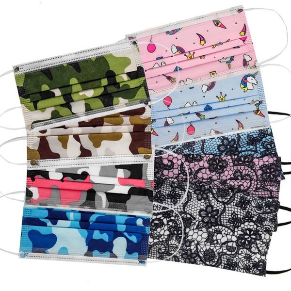 

leopard grain camouflage lace mask retail package colorful disposable face masks non-woven anti-dust fashion earloops protective