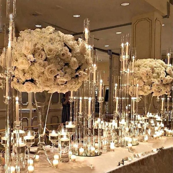 Casamento evento banquete mesa decoração clara acrílico display altura flor stands casamento centro de casamento ab0423
