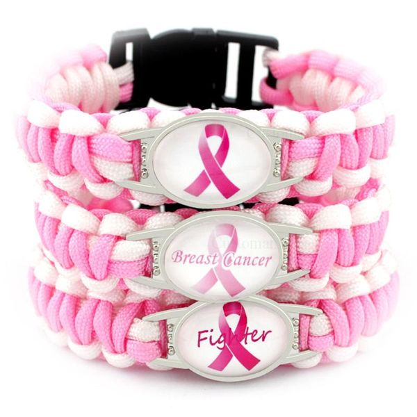 

fighter breast cancer awareness ribbon survival paracord charm bracelets 25*18mm glass cabochon yellow pink men women jewelry, Golden;silver