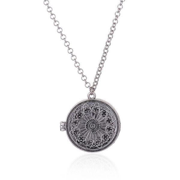 

pendant necklaces fashion po locket necklace that holds pictures round gothic pattern memory lockets birthday christmas, Silver