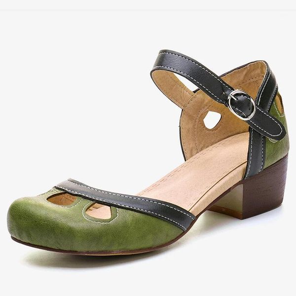 

2020 vintage women pumps comfortable pu leather square heel shoes women ankle buckle casual thick heel mother shoes1, Black