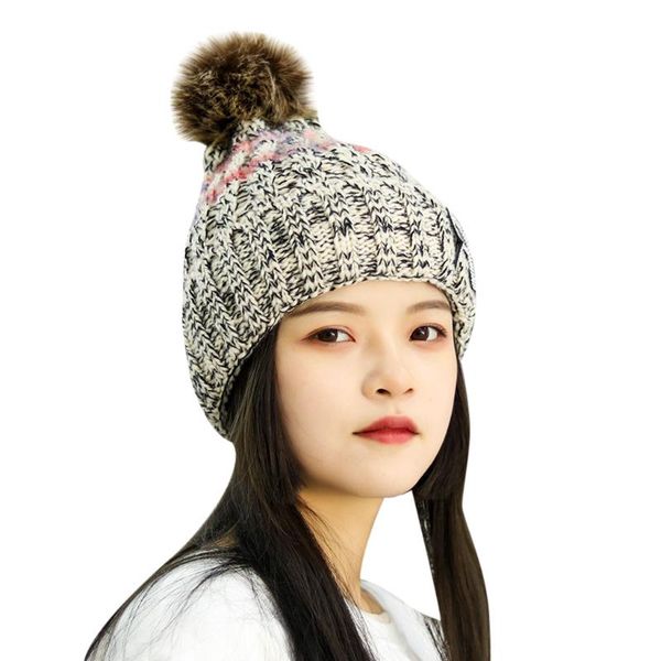 

fashion lady warm thicken wool hat stripe knitted windproof cap with hairball winter travel hats 1 pc gorro invierno mujer #05, Blue;gray