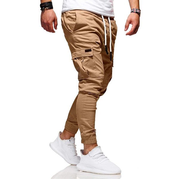 

mens autumn thin cotton casual trousers skinny jogger cargo fashion hip hop streetwear pockets harem pants lj201221, Black