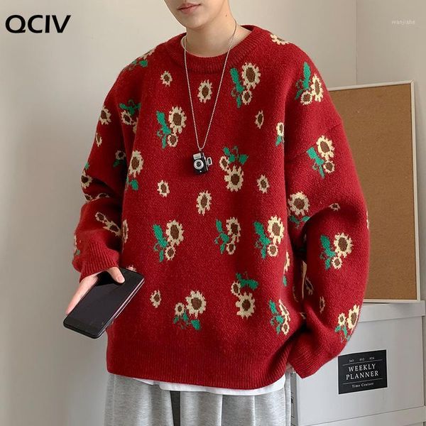 

winter flower sweater men's warmth fashion retro casual knitted pullover men streetwear loose knitting sweaters mens clothes1, White;black