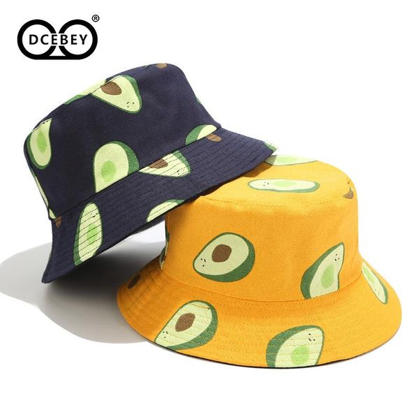 

wide brim hats dcebey avocado cotton women reversible bucket hat hip hop fruit printed fishing sun double-sided wearable cap, Blue;gray