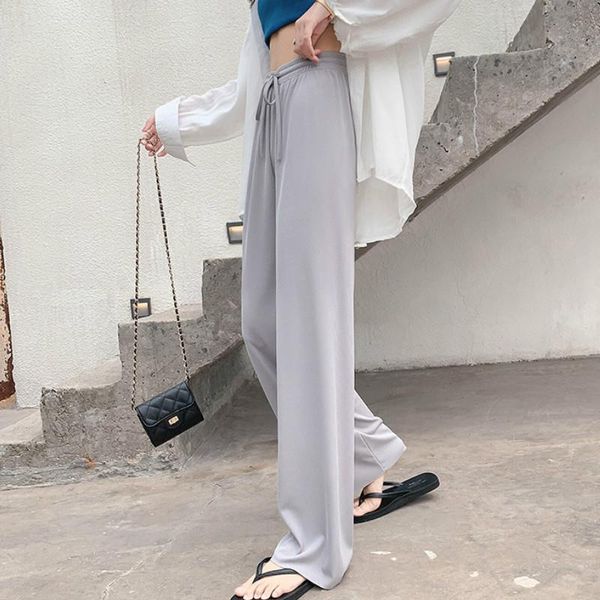 

high waist soft comfort women pants 2021 new casual summer slacks pants women ice silk full length long trousers female slacks, Black;white