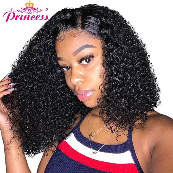 

lace wigs mongolian curly short human hair for women 4x4 closure bob princess 150% density kinky, Black;brown