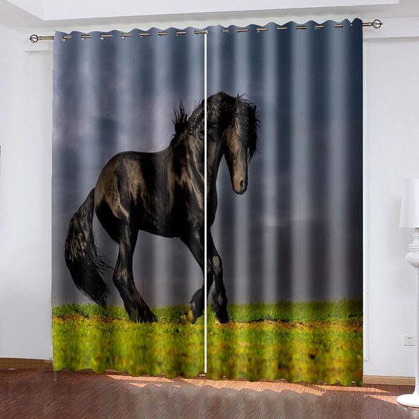 

luxury blackout 3d window curtains for living room bedroom black horse curtains decoration curtain