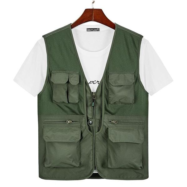 

men's vests 2021 summer casual vest quick dry breathable multi pocket mesh jackets pography hiking fishing size 5xl, Black;white