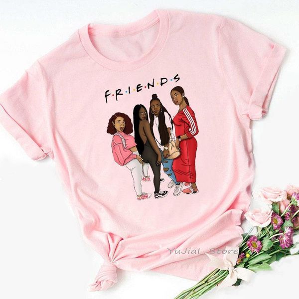 

женская одежда 2019 melanin poppin друзья футболка femme black girls print графические тройники летняя верхняя уличная одежда розовые футбол, White