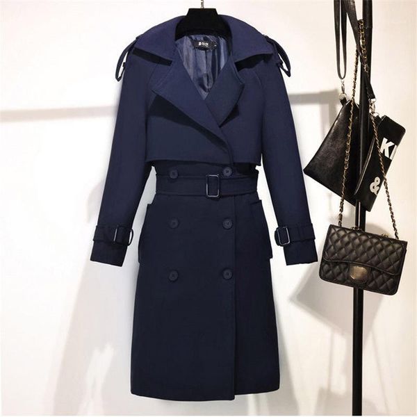 

autumn new korean female slim double-breasted long trench coat wild england vogue ladies coat navy plus size windbreaker f251 21, Tan;black