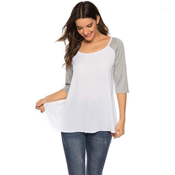 

new coming thin summer casual women t-shirts half sleeve fashion patchwork loose irregular women clothes summer shirt 1, White