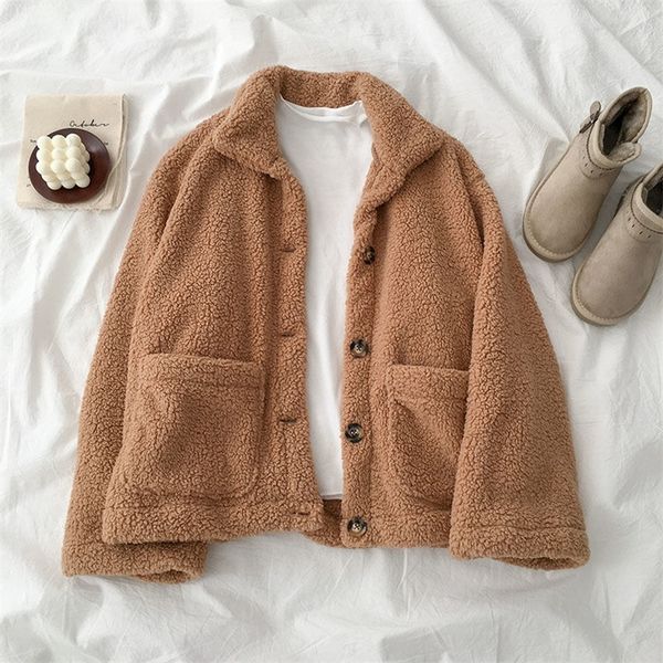 

winter thicken warm teddy fur jacket coat women casual fashion lamb faux fur overcoat fluffy cozy loose outerwear female 201112, Black;brown