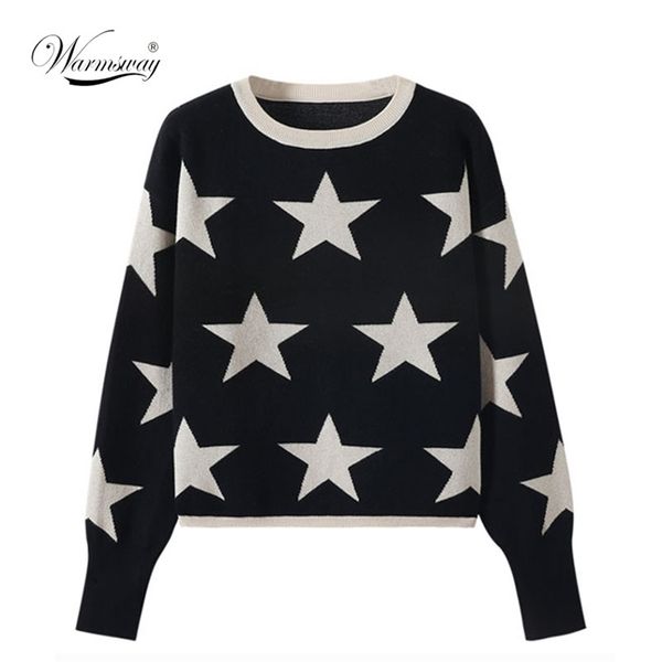 

fall winter women's sweater o-neck black white star pullover knitting sweaters warm long sleeve casual jumper female c-288 201225, White;black