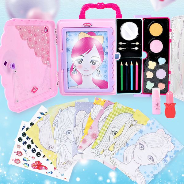 1 conjunto de pintura de maquiagem brinquedos lindos líder multi-função led colorido compõem cosméticos mala de brinquedo prancheta para meninas crianças lj201009