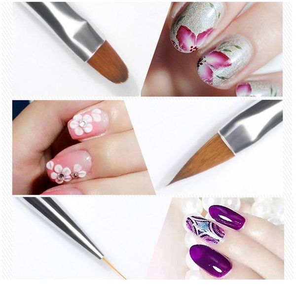 

7pcs/set nail art design brush pen for flower design line liner stripes painting dotting brushes pen set manicure diy t jllvmb, Silver