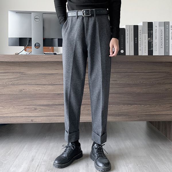 

2020 новые брюки утолщенные мужские брюки twill tweed прямые шпульки брюки вечной ноги повседневные штаны мужские брюки, Black
