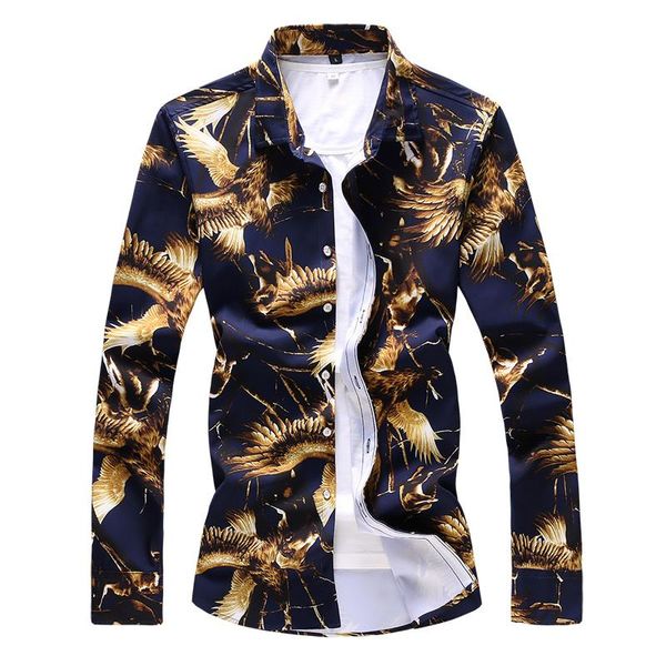 

loldeal men's plus size slim shirt floral print long sleeve cotton slim shirt, White;black