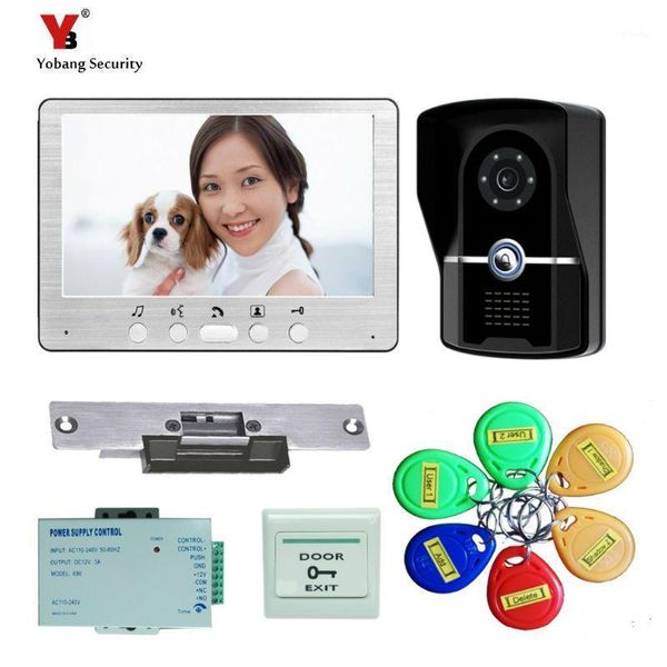 

video door phones yobang security 7-inch intercom phone with electric lock rfid keyfobs camera doorbell viewer for home1
