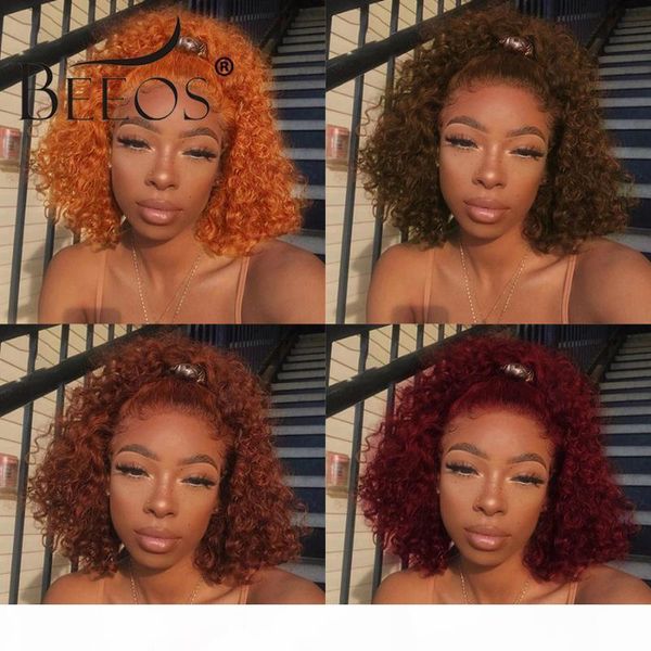 

beeos burgandy ginger orange wig human hair deep wave lace front human hair wigs preplucked colored wigs for women, Black;brown