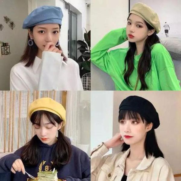 

berets beret french artist beanie hat vintage cotton warm octagonal cap wool for women winter flat fashion ele p2r1, Blue;gray