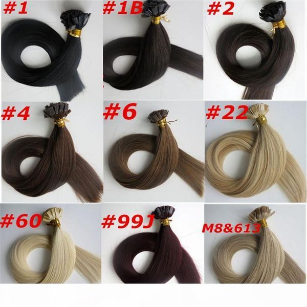 

100g 100strands pre-bonded flat tip hair extension 18 20 22 24inch braziian indian human hair extensions, Black