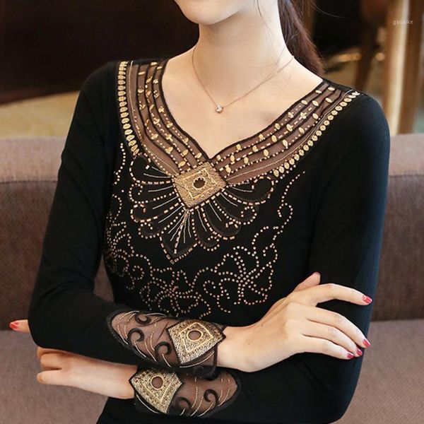 

autumn fashion embroidery drilling long sleeve women blouse shirt casual plus size elegant blouses femme blusas1, White