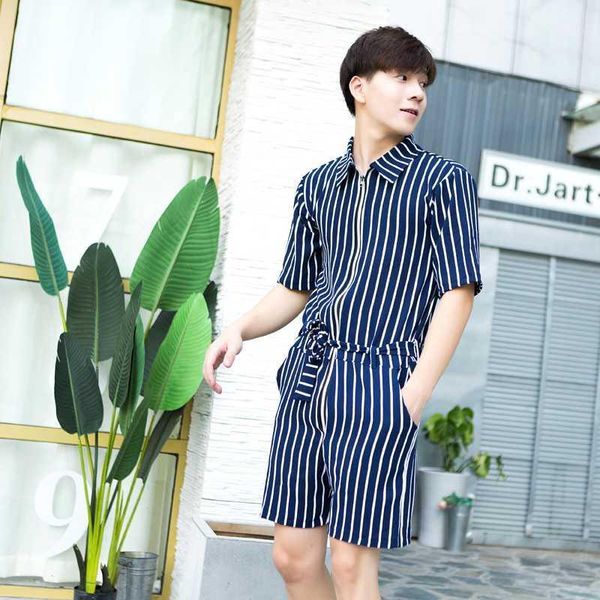 

summer new trendy men's catwalk shorts short sleeves overalls jumpsuit jumpsuit original1, Gray