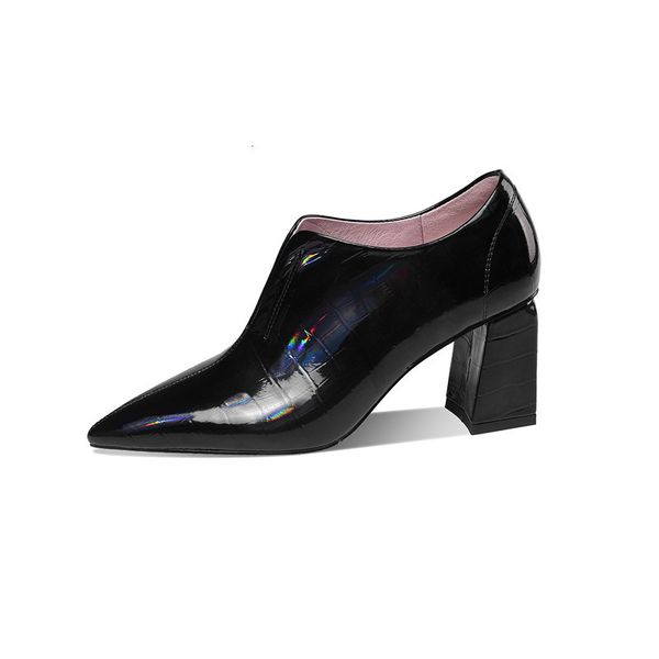 

2021 new big size 34-41 female genuine high spring heels shoes u7ad, Black