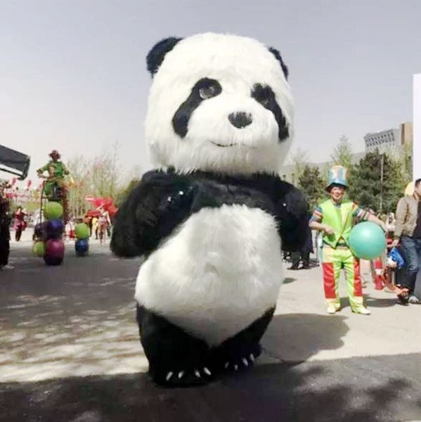 Mascote panda inflável de 2 m de altura para cerimônia de abertura de parque temático, roupas de carnaval para mascotes personalizados de festa