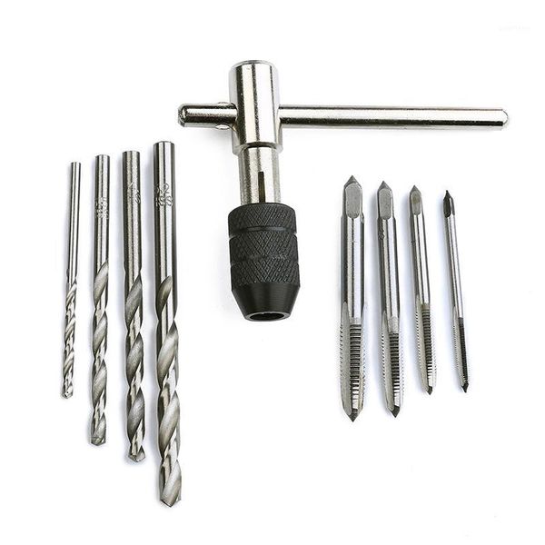 

9 in 1 portable tap wrench set durable t-shaped wrench m3/m4/m5/m6 screw taps twist drill bits threading tapping hand tools1