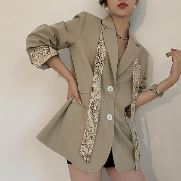 

solid khaki notch collar thin women blazer autumn spring chic elegant single-breasted, White;black