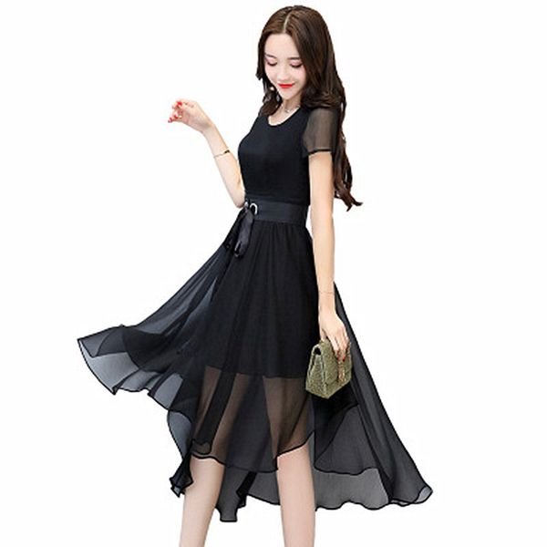

mode dressed chiffon 2020 new summer temperature gray solid irregular stain clothes large size of women 3pwo vm3u, Black;gray