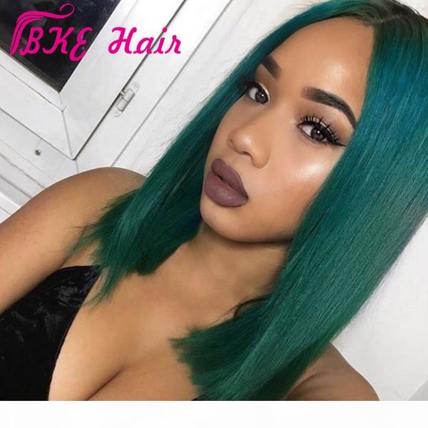 

short straight synthetic lace front wig green wigs for white black women middle part nature wigs