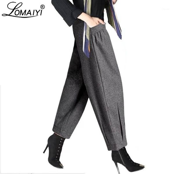 

lomaiyi warm autumn/winter wide leg pants for women loose harem pants women's office trousers woman high waist lady bw0451, Black;white