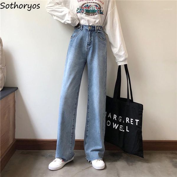 

jeans women daily denim long trousers simple classic all-match high waist zipper vintage wide leg womens students korean style1, Blue