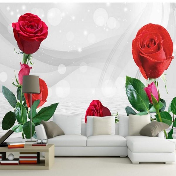 

drop shipping custom p wallpaper water red roses mural tv background wall living room bedroom l wallpaper1