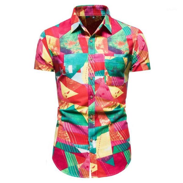 

new lapel men's shirt cotton and linen short sleeve fashion color block contrast color shirt men's casual1, White;black