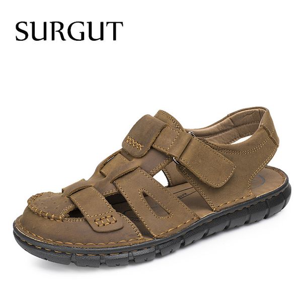 

surgut comfortable handmade men sandals genuine leather soft summer male shoes retro sewing casual beach footwear shoes for men t200420, Black