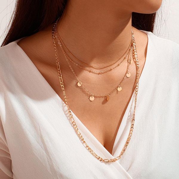 

brling new 2020 fashion ins vintage chain pendant choker type disc multilayer necklace for women girls gifts party, Golden;silver