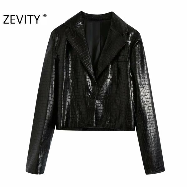 

zevity women vintage animal texture black pu leather blazer coat office ladies long sleeve outwear suit jacket autumn ct604 y201026, White;black