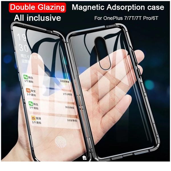 

magnetic adsorption double sided metal case for oneplus 7 7t pro 6t glass protective cover for one plus 1+ bbybqw