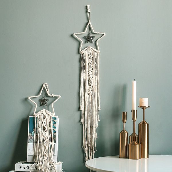 

2020 nordic boho hand-woven star tapestries ornaments christmas gift for children room farmhouse home decor macrame wall hanging, Silver