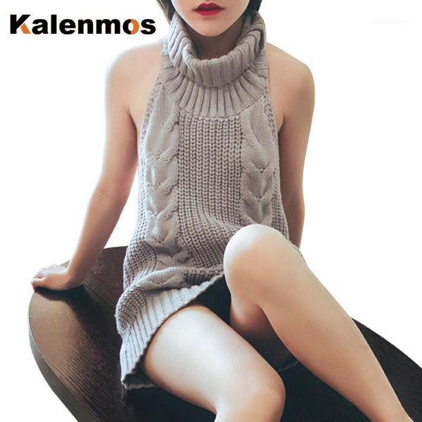 

turtleneck sweater women halter sleeveless pullover knit bottoming autumn winter lace-up skinny slim knitted sweaters1, Black;white