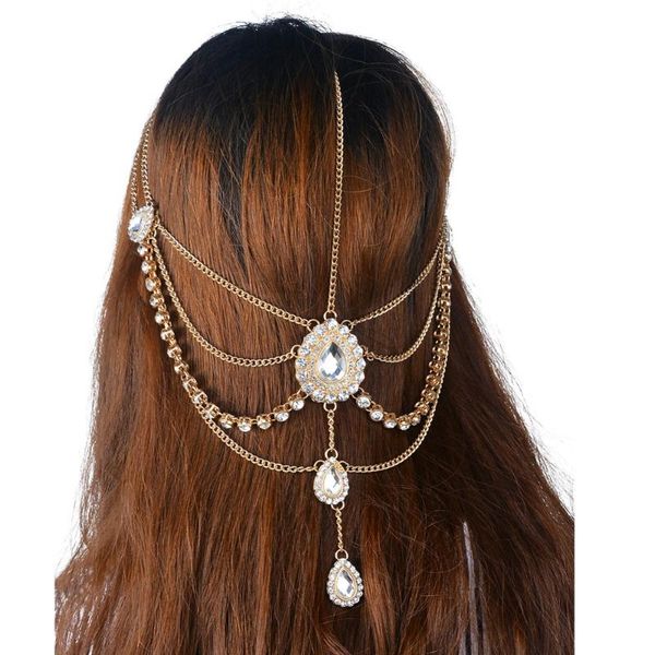 

fashion vintage crystal bridal hair accessory wedding rhinestone waterdrop pendant headbands frontlet bridesmaid hair jewelry, Golden;silver