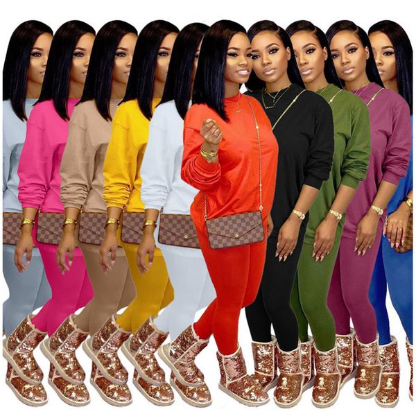

women clothes 2 piece set winter tracksuit casual long sleeve leggings outfits solid color ladies new fashion loose t shirt jogging set hot, Gray