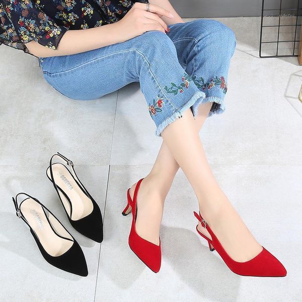 

women suede sandals high heel brand shoes backspace buckle low heels large size new fashion cool casual plus size1, Black
