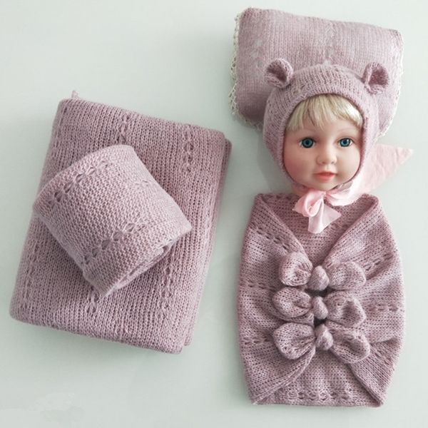 

ylsteed newborn pgraphy props newborn bow wraps posing pillow knitting infant shooting outfits baby ears hat y201009