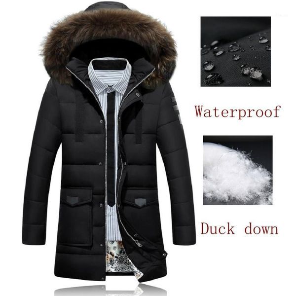 

duck down jacket men hoodie long coats waterproof trench fur collar winter thick warm zipper rain green clothing dropshipping1, Tan;black